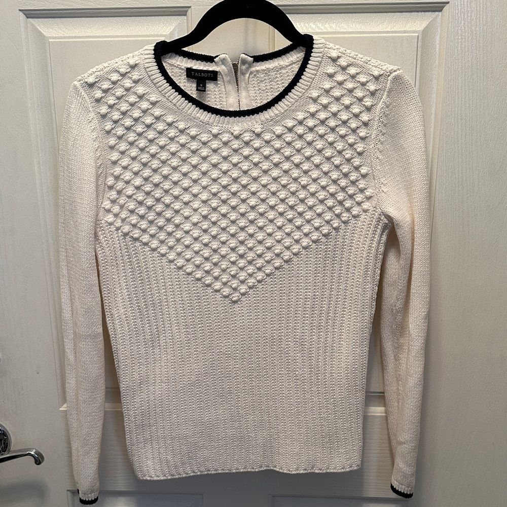Talbots Cream Textured 100% Cotton Sweater Classic Minimalist Style Small